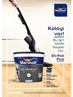 Marshall Sil-Pak Plus Silikonlu Mat Iç Cephe Duvar Boyası Silinebilir Yıkanabilir  (Güçlü Çizilme Direnci)