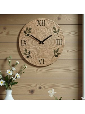 Home İnn El Yapımı Jüt Ip Duvar Saati 33 cm | Doğal Dekoratif Tasarım | Rustik & Bohem Ev Aksesuarı