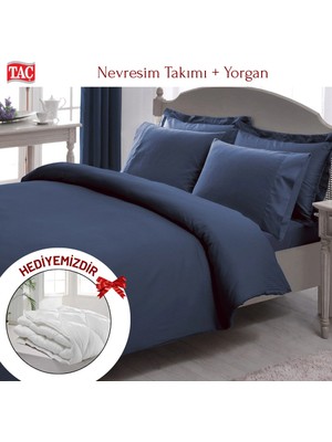 Taç Çift Kişilik Premium Basic Stripe Saten Nevresim Takımı Yorgan