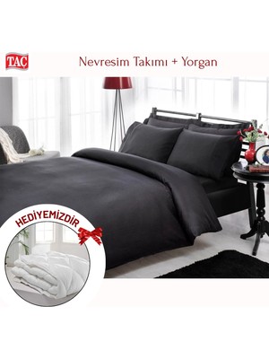 Taç Çift Kişilik Premium Basic Stripe Saten Nevresim Takımı Yorgan