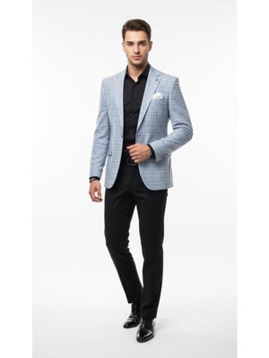 Plus Scorpion Erkek Keten Ekose Blazer Ceket Mono Yaka Tek Düğmeli Çift Yırtmaçlı