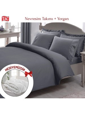 Taç Çift Kişilik Premium Basic Stripe Saten Nevresim Takımı Yorgan