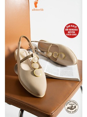 Albishoes Kadın Topuğu Açık Babet Önü Kapalı Taşlı Arkası Açık Düz Taban Kadın Babet Sandalet