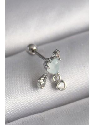 Epilons 316L Çelik Gümüş Renk Beyaz Minelik Kalp Sallantı Zirkon Taş Detay Tragus Piercing - TJ-PR1229