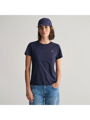 Gant Kadın Lacivert Regular Fit Bisiklet Yaka T-Shirt