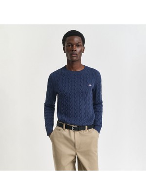 Gant Erkek Lacivert Regular Fit Bisiklet Yaka Örgü Kazak