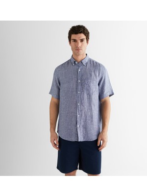 Gant Erkek Mavi Regular Fit Klasik Yaka Keten Gömlek