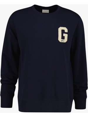 Gant Erkek Lacivert Regular Fit Bisiklet Yaka Logolu Sweatshirt
