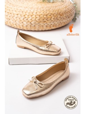 Albishoes Kadın Günlük Babet Yuvarlak Burun Balerin Babet Fiyonklu Rahat Taban Şık Kadın Babet