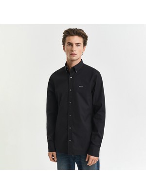 Gant Erkek Siyah Regular Fit Düğmeli Yaka Oxford Gömlek