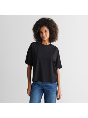 Gant Kadın Siyah Bisiklet Yaka Logolu T-Shirt