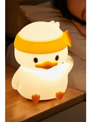 Çocuk Bebek Odası Bandanalı Ördek Figür Gece Lambası LED Işık Sevimli Figürlü Dokunmatik Şarjlı