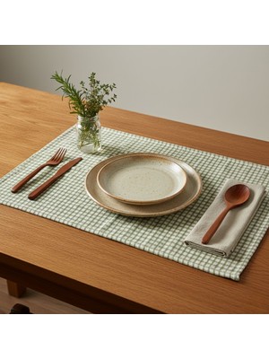 Grand Fine Art 2 Adet Amerikan Servis %100 Pamuk Yeşil Pötikare Desenli-Pamuk Supla