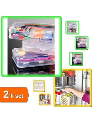 Hereveoyuncak Dolap Organizer Kutusu 2 Katlı + Buzdolabı Düzenleyici Sepet 3 Bölmeli Gri - 2li Set Z5Q5Y7