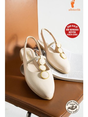 Albishoes Kadın Topuğu Açık Babet Önü Kapalı Taşlı Arkası Açık Düz Taban Kadın Babet Sandalet
