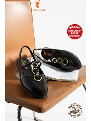 Albishoes Kadın Topuğu Açık Babet Önü Kapalı Taşlı Arkası Açık Düz Taban Kadın Babet Sandalet