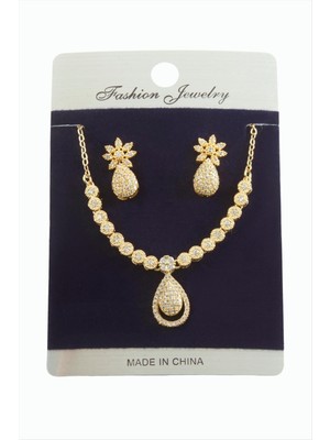 Bijuteri Net Oval Zirkon Taşlı Set Kolye