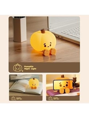 Çocuk Bebek Odası Balkabağı Gece Lambası LED Işıklı Sevimli Figürlü Dokunmatik Silikon Pet Şarjlı