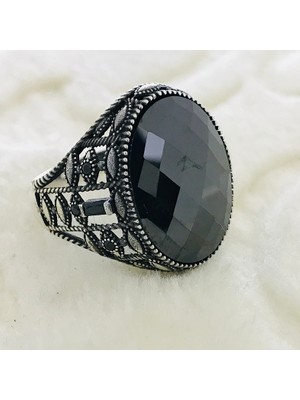Canka Siyah Zirkon Taşlı 925 Ayar Gümüş Erkek Yüzük