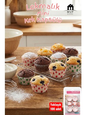 Muf Home Pratik Mini Cupcake Kağıdı Lokmalık Kek Kapsülü Renkli Puantiyeli Cupcake Kağıtları (90-100 Adet)
