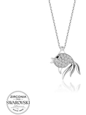 Özcömert Silver Swarovski Taşlı Gümüş Balık Bayan Kolye