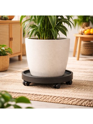 Badem10 Siyah Dayanıklı Plastik 35 cm Tekerlekli Taşıyıcı Saksı Damacana Tüp Tekerlekli Taşıyıcısı