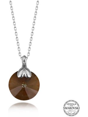 Özcömert Silver Swarovski Crystal Kahverengi Taşlı Gümüş Kadın Kolye