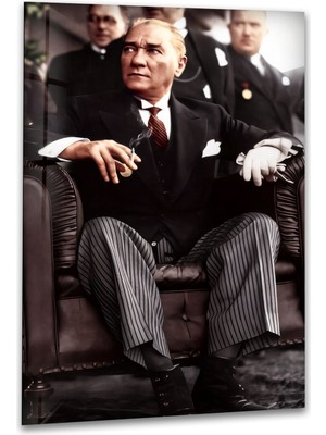 Myphotostation Atatürk Portresi Temperli Cam Tablo, Modern Uv Baskılı Duvar Tablosu, Salon ve Ofis Için Şık Duvar Dekoru