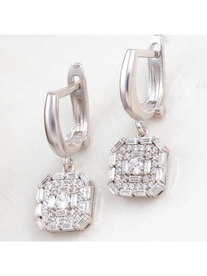 Özcömert Silver Gümüş Kare Zirkon Taşlı Kadın Küpe