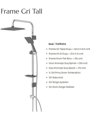 Duş Seti Tall Tepe, Frame, Su Akışı: 1+1, Gri