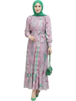 Beray 91086 Kadın Saten Pliseli Elbise – Şık ve Zarif Tasarım