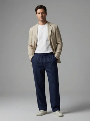 Dozor Erkek Palazo Keten Pantolon Lacivert