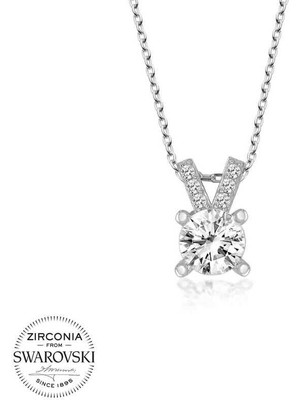 Özcömert Silver Swarovski Taşlı Gümüş Tektaş Bayan Kolye