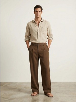 Byolis Erkek Palazo Kumaş Pantolon Kahverengi