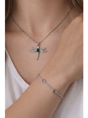 Ares 01 Store Gümüş Renk Yusufçuk Kuşu Kolye ve Çok Kaliteli Bileklik Kombin Set