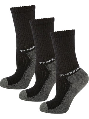 Thermoform Trekking Extra Dolgulu, Darbe Emici Kışlık Unisex Çocuk Çorap 3'lü Paket Siyah