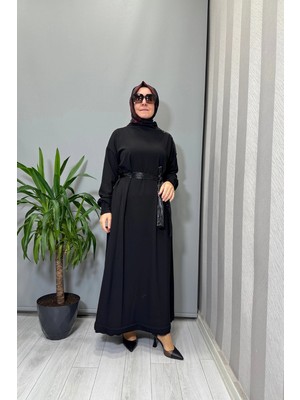 Misswhence Yaka ve Cep Fermuar Detaylı Örme Elbise Siyah 38822