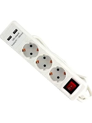 T 24023 USB Girişli Üçlü Grup Priz ve Uzatma Kablosu
