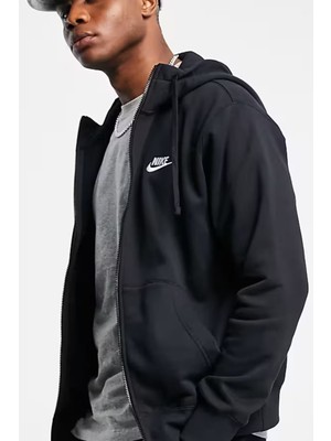 Nike Sportswear Club Full Zip Hoodie Şardonlu Erkek Siyah Sweatshirt