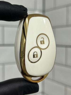 Barkas Elektronik Renault Clio 3 Kangoo Symbol Uyumlu Çapraz Tuş 2 Buton Nano Anahtar Kılıfı Beyaz Gold