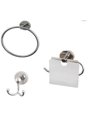 Banyo Aksesuar Seti, 3'lü, Fiesta, Eko, Metal, Krom (Kağıtık+Havluluk+Askılık)