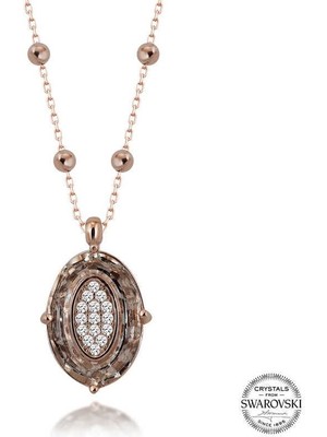 Özcömert Silver Swarovski Crystal Taşlı Rose Top Zincir Oval Gümüş Kadın Kolye