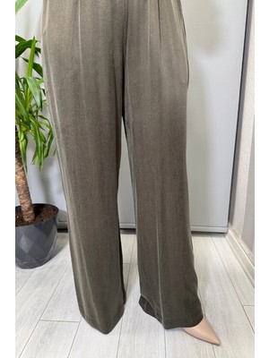 Miss Dalida Triko Detaylı Cupro Ipek Pantolon Haki T26K-7002