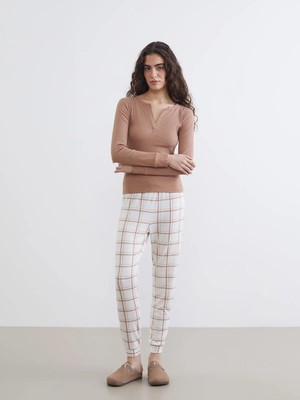 LC Waikiki Kaçık Yaka Ekose Kadın Pijama Takımı  (W5)