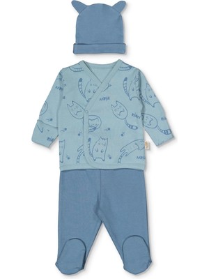 Bebetto Organik Interlok Zıbın Set 3lü (Organıc Sleepy Cat) Indigo