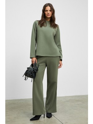 Ethiquet Elsbeth Kadın Bisiklet Yaka Yanı Yırtmaçlı Reglan Kol Oversize Beli Lastikli Borupaça Haki Alt-Üst Takım