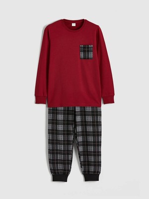 LC Waikiki Bisiklet Yaka Ekose Erkek Çocuk Pijama Takımı  (W5)