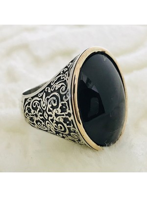 Canka Kehribar Taşlı 925 Ayar Gümüş Erkek Yüzük