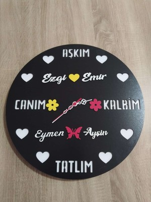 Sevgili-Aşk-Saadet-Mutluluk Kişiye Özel Isim Yazılı Duvar Saati