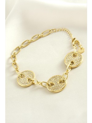 Bijuteri Net Yuvarlak Zirkon Taşlı Lüks Çelik Bileklik